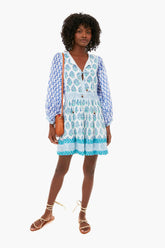 Verde Blue Tie Front Balloon Mini Dress